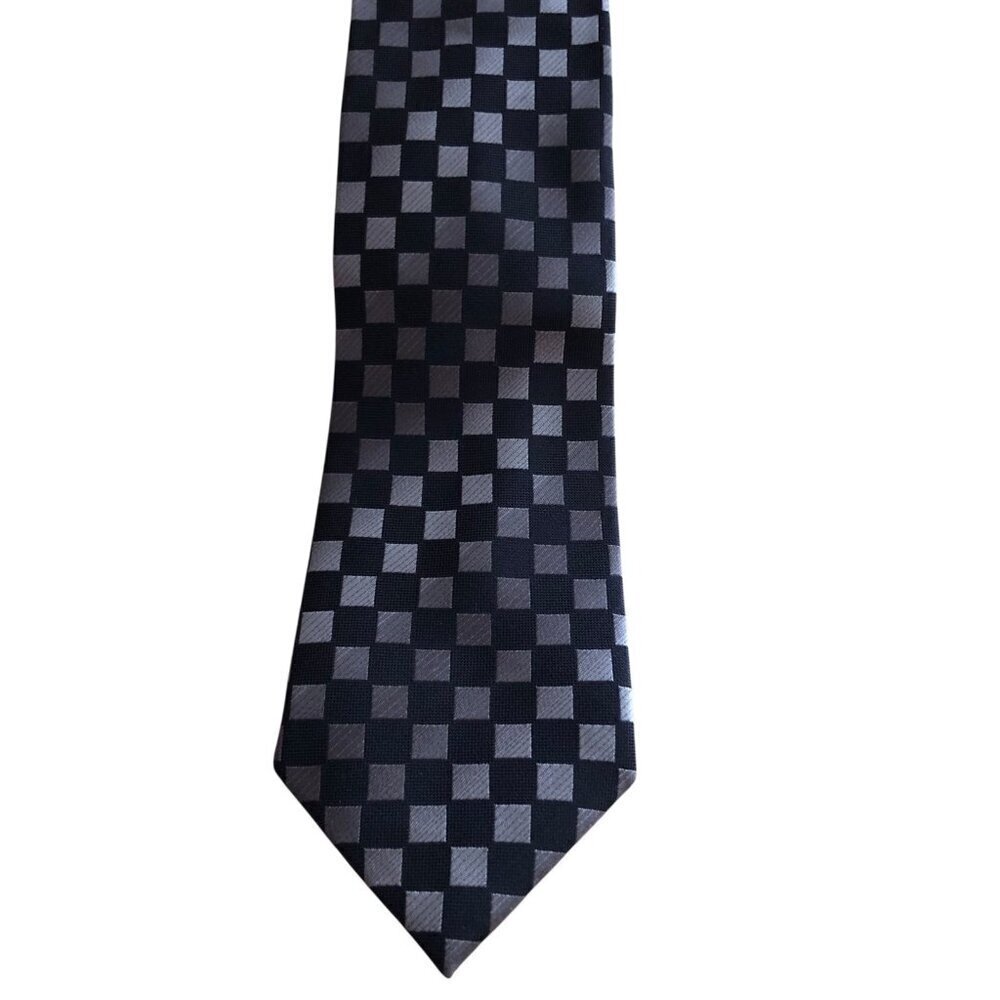 Reaction Kenneth Cole 100% Silk Black Bronze Brown Check Necktie - NEW